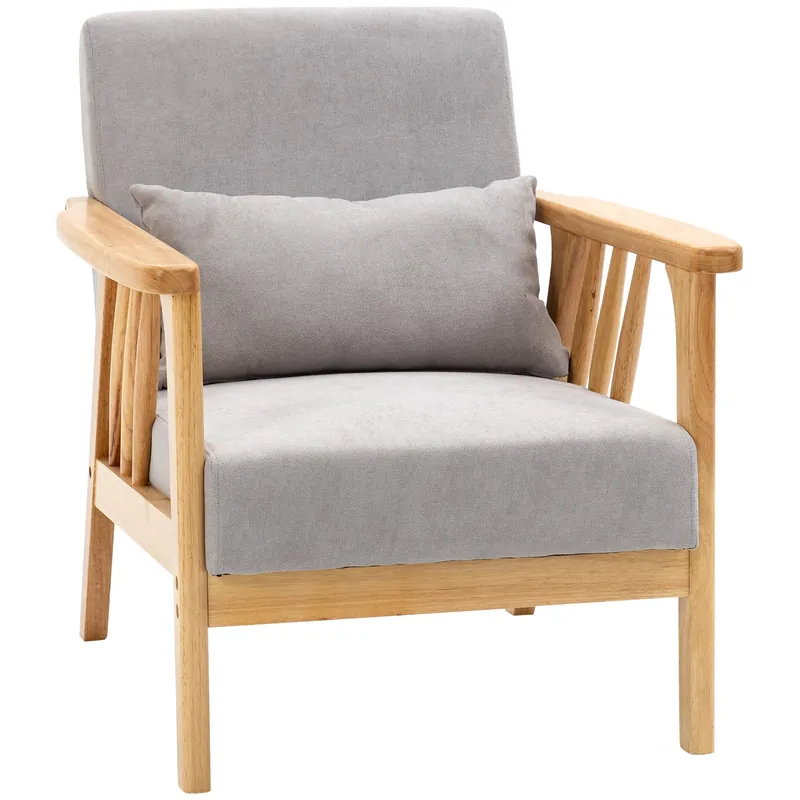 Easycomfort Poltrona Moderna con Rivestimento Vellutato e Struttura in Legno, 68x75x78cm, Grigio