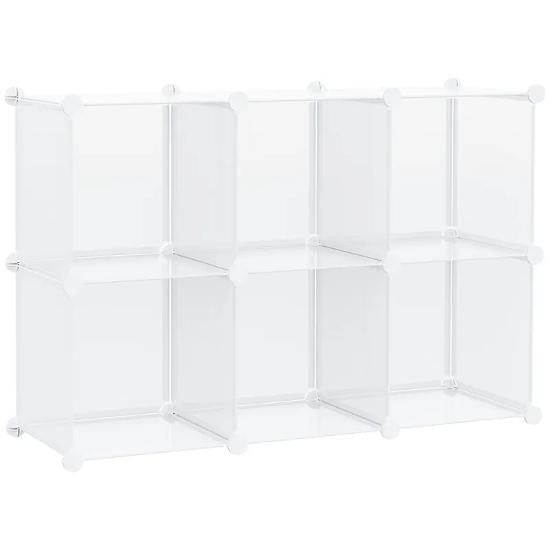 EASYCOMFORT Mobile Scarpiera Modulare Salvaspazio, 6 Cubi in Plastica PP, 65x32x162 cm, Trasparente