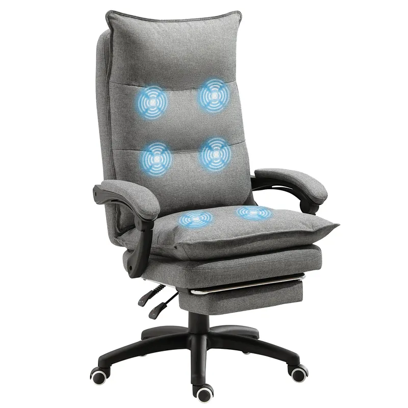 Easycomfort Sedia da Ufficio Imbottita con 6 Punti Massaggianti, Altezza Regolabile e Rotelle, 70x62x120-130 cm, Grigio