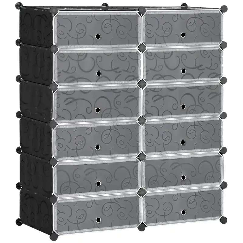 Easycomfort Mobile Scarpiera Modulare Salvaspazio, 12 Cubi 45x35x16 cm in Acciaio e PP, Nero e Bianco