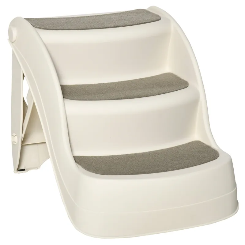 Easycomfort Scaletta per Cani e Gatti Pieghevole con 3 Gradini Antiscivolo in PP, 49x38x38 cm, Beige
