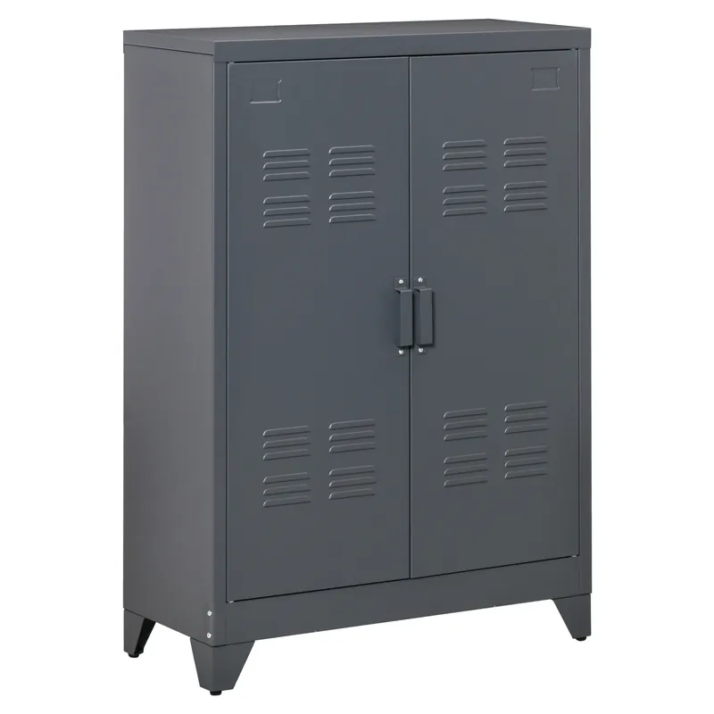 Easycomfort Mobiletto Multiuso 2 Ante Stile Industriale in Metallo per Casa e Garage, 75x33x110cm, Grigio