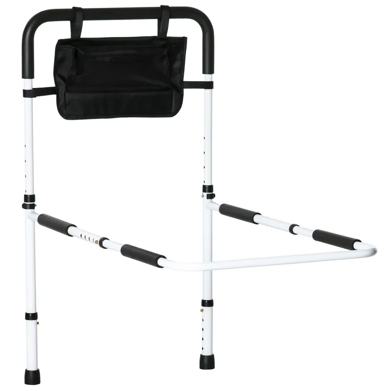 EASYCOMFORT Maniglia per Letto con Lunghezza e Altezza Regolabile in Acciaio, Bianco