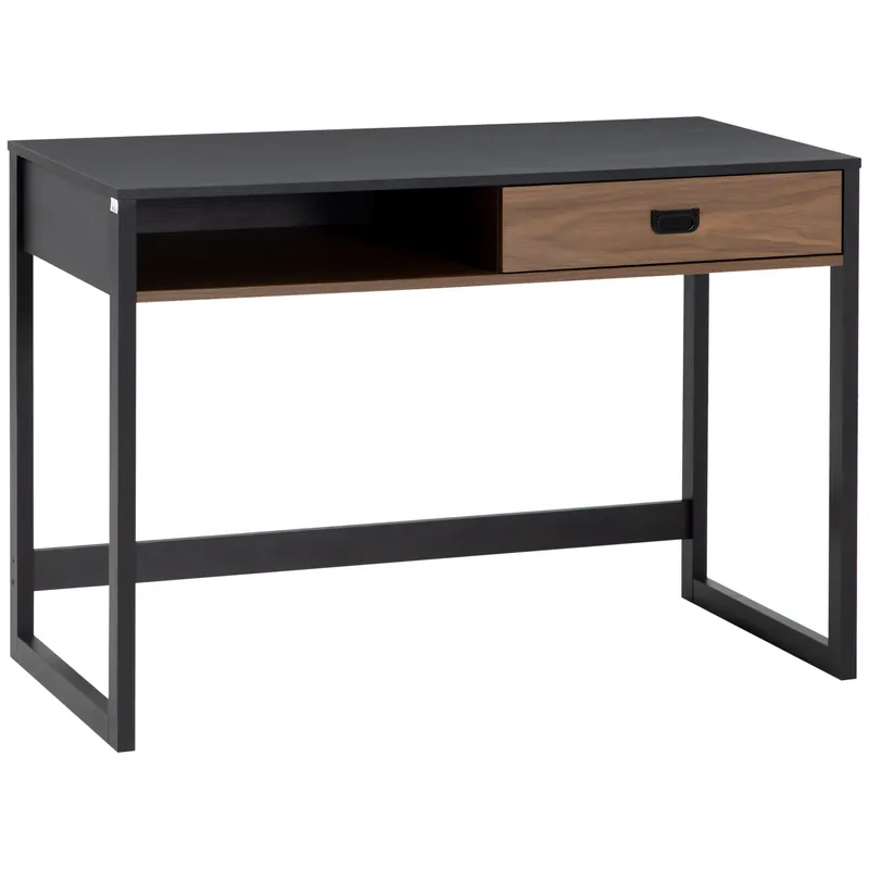 Easycomfort Scrivania per Camera e Ufficio con Cassetto Stile Industriale, 110x50x76cm, Noce e Nero