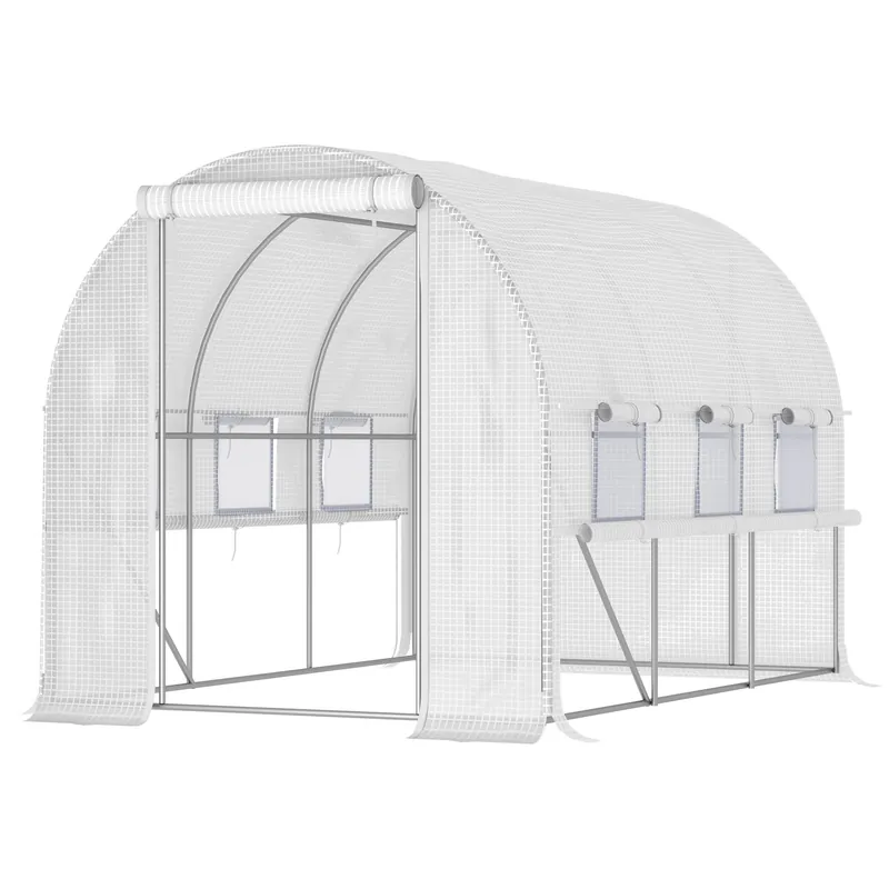 Easycomfort Serra per Orto 3x2x2m in Acciaio e Copertura PE, Porte con Zip e Finestre a Rete, Bianca