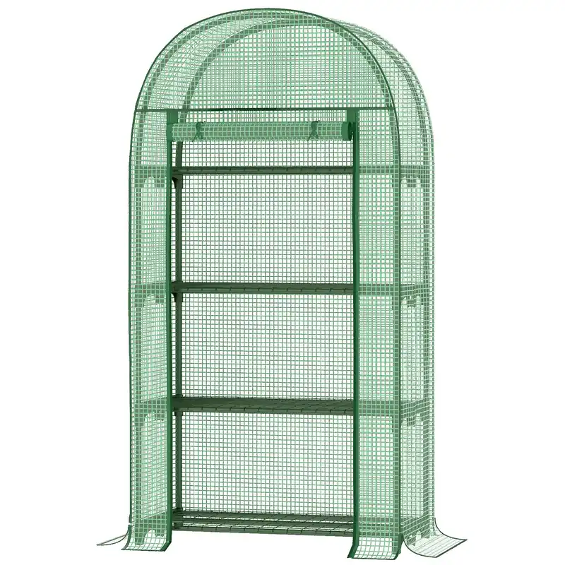 Easycomfort Serra da Giardino con Ripiani in Metallo, Copertura in PE e Porta Avvolgibile 80x49x160cm, Verde
