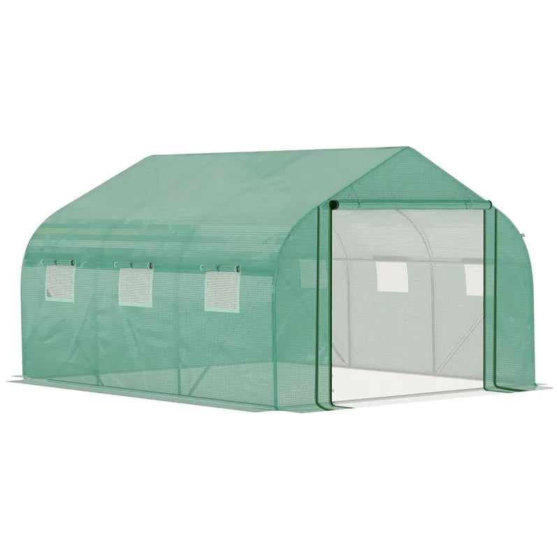 Easycomfort Serra a Tunnel con Copertura PE e Struttura in Acciaio, Porta Avvolgibile e 6 Finestre, 3.5x3x2m, Verde