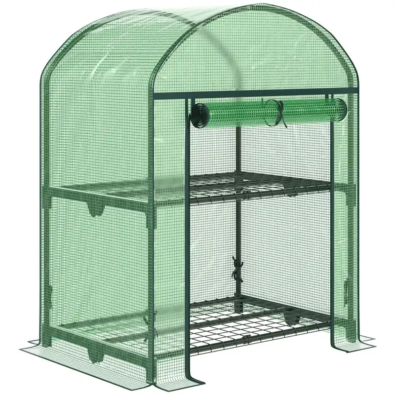 Easycomfort Mini Serra da Giardino con 2 Ripiani in Metallo e Copertura in PE, 69x49x92cm, Verde