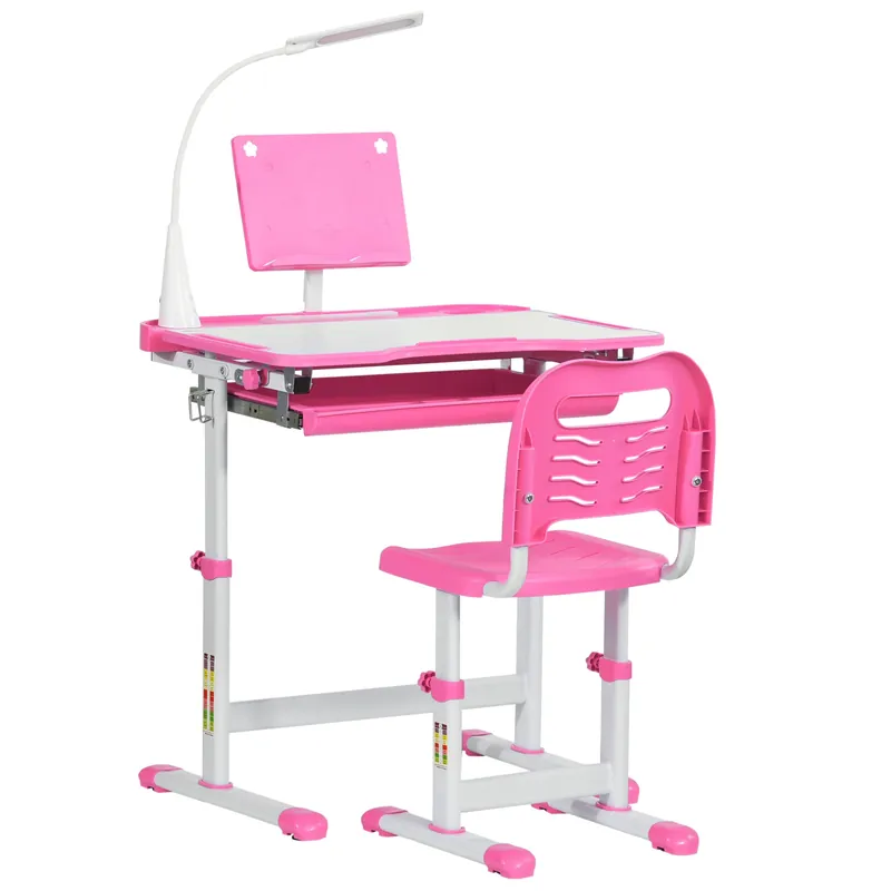 Easycomfort Banco Scuola Regolabile con Sedia per Bambini 6-12 Anni, 70x49.5x80-105 cm, Rosa