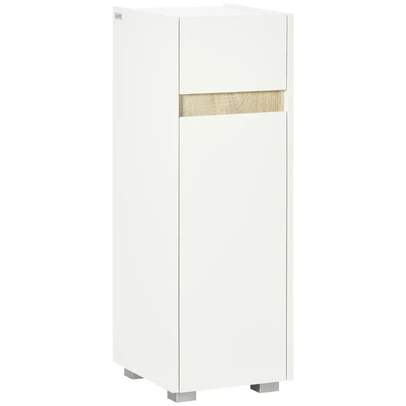 Easycomfort Mobiletto Bagno con Cassetto e Armadietto con Mensola Regolabile in Legno 30x33x88cm, Bianco