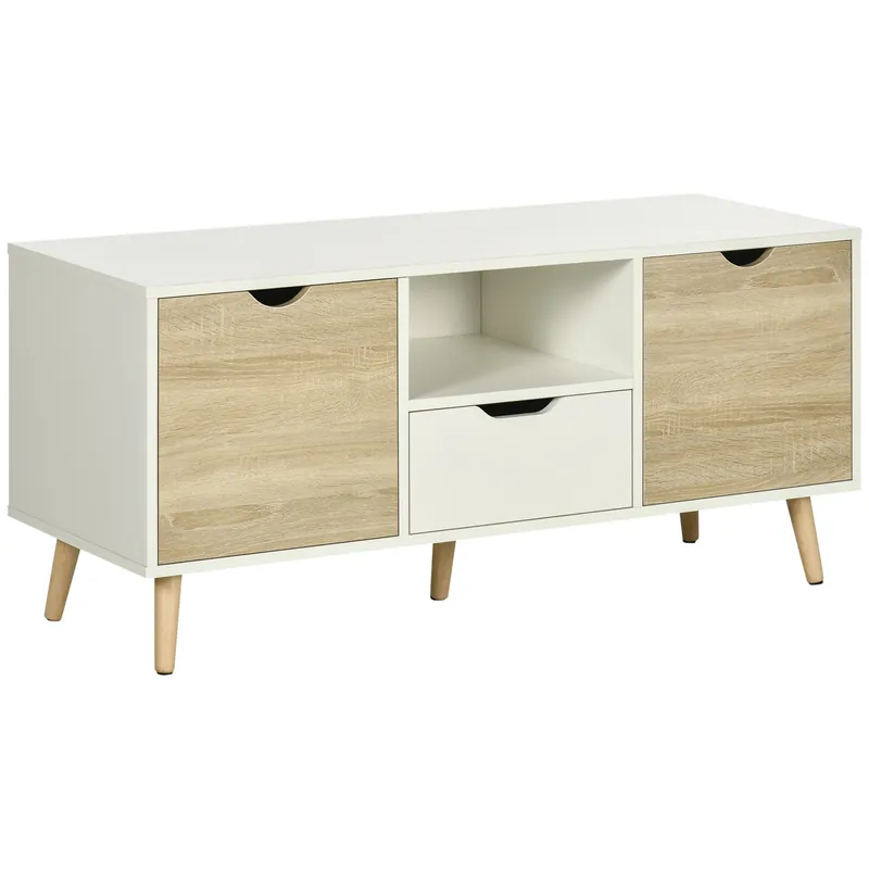 Easycomfort Mobile TV Moderno max 50\\" in Truciolato con Cassetti, Ripiani Aperti e Armadietti, 110x40x50 cm, Bianco e Colore Legno