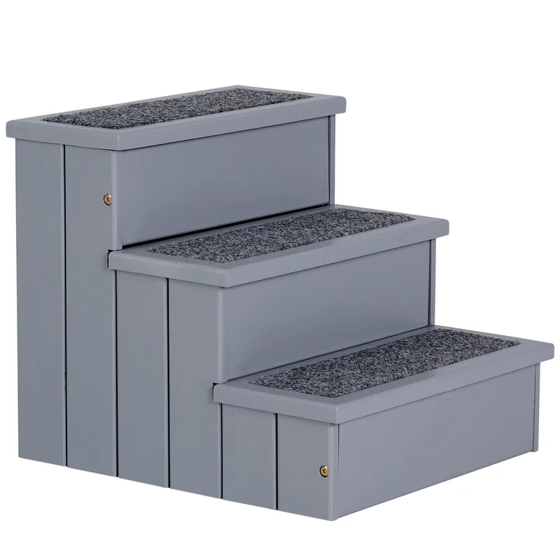 Easycomfort Scaletta per Cani a 3 Gradini con Tappeto Antiscivolo e Spazio Interno, 40.5x44.5x38cm, Grigio