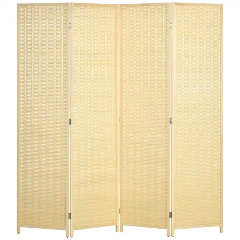 Easycomfort Paravento da Interno a 4 Ante Pieghevole Altezza 180cm, Legno e Bambù Stile Boho, Colore Naturale