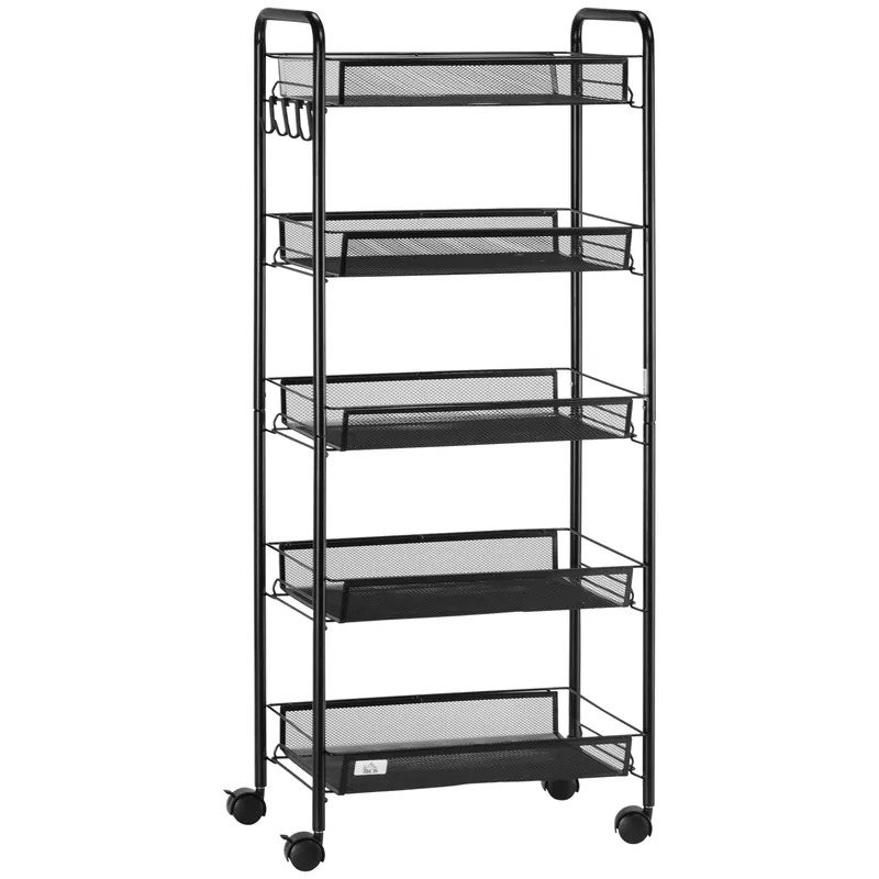 Easycomfort Carrello da Cucina Salvaspazio a 5 Livelli con Cestini a Rete in Acciaio, 45x26.5x106cm, Nero