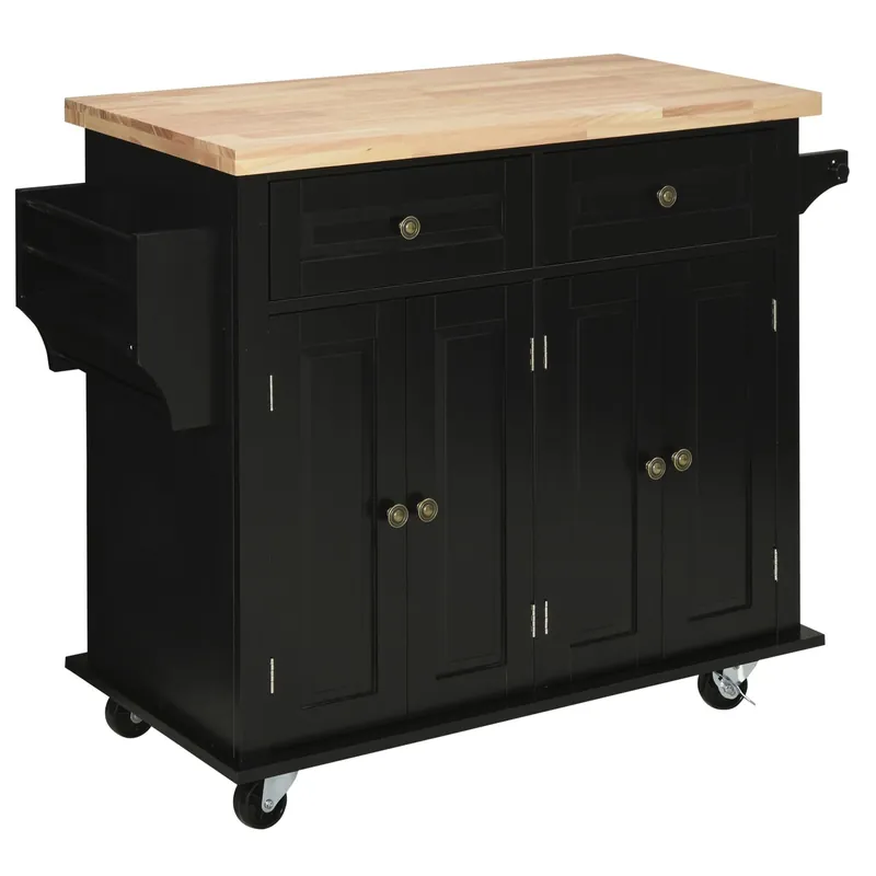 EASYCOMFORT Carrello da Cucina Portavivande con Cassetti, Armadietti e Portaspezie, in Legno e MDF, 111x44.5x82.5 cm, Nero