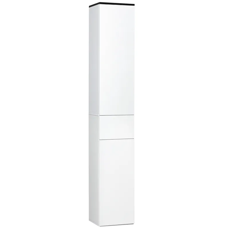 Easycomfort Mobile Bagno con Ripiano Regolabile, 2 Ripiani Chiusi e un Cassetto in Legno, 30x28x180 cm, Bianco