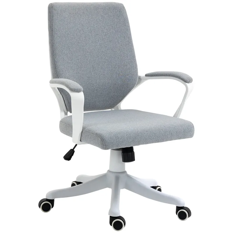 Easycomfort Sedia da Ufficio Ergonomica, Altezza Regolabile e Funzione Dondolo, Poltrona Girevole con Ruote, 62x69x92-100cm, Grigio Bianco