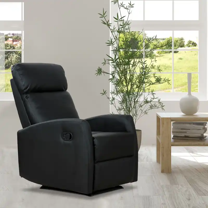 EASYCOMFORT Poltrona Relax Reclinabile, Regolabile ed Ergonomica, in Pelle PU con Imbottitura, per Casa e Ufficio, 65x92x100 cm, Nera
