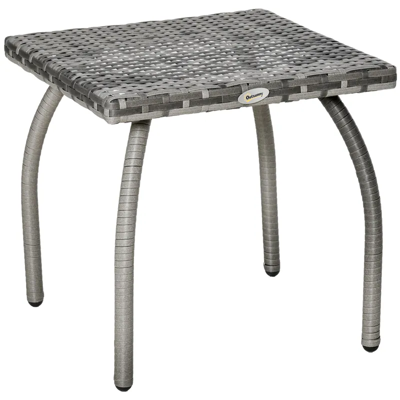 Easycomfort Tavolino in Rattan Sintetico, Tavolino da Esterno Piccolo, per Giardino, Terrazzo Impermeabile Grigio 45x45x44cm