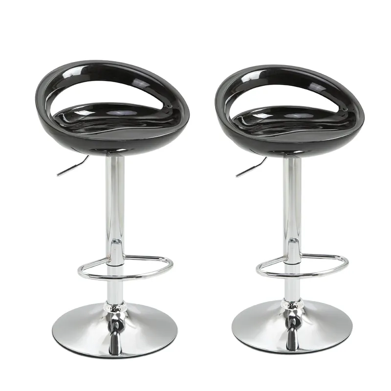 Easycomfort Set 2 Sgabelli da Bar Alti Girevoli con Schienale e Poggiapiedi, Altezza Regolabile Base in Acciaio Seduta in ABS Nero, per Sala da Pranzo e Cucina, 46x41x76-96cm