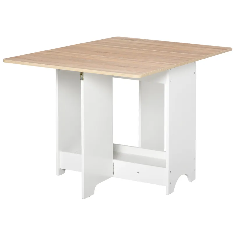 Easycomfort Tavolo Consolle a Ribalta con Vano Mensola, Tavolino da Salotto e Cucina Pieghevole Salvaspazio, Color Legno e Bianco, 118x80x72cm