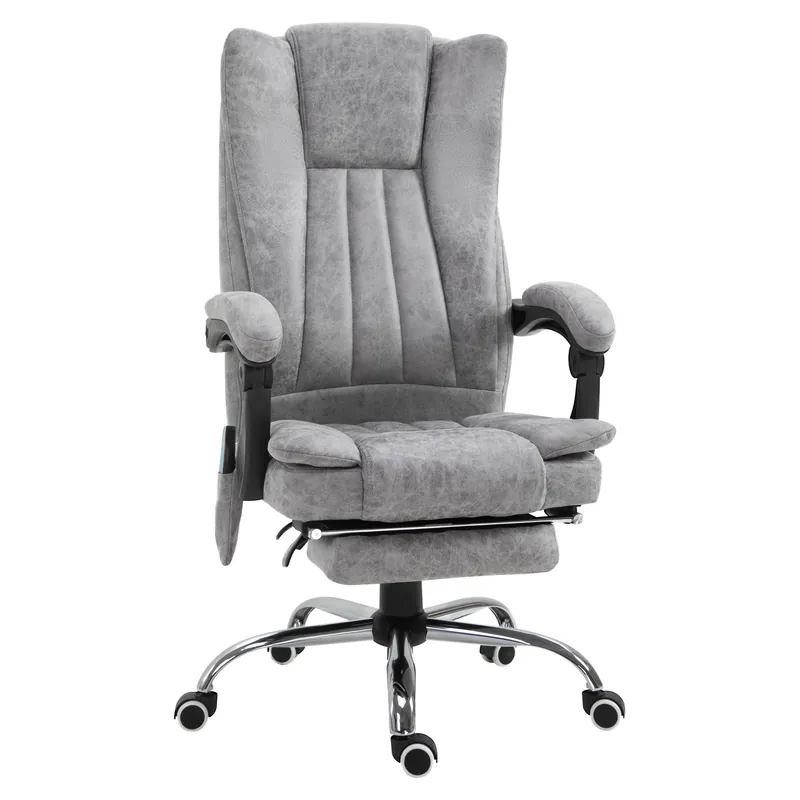 Easycomfort Poltrona da Ufficio Massaggiante Riscaldante, Altezza e Reclinazione Regolabili, Poggiapiedi Retrattile, 62x67x113-120cm, Grigio