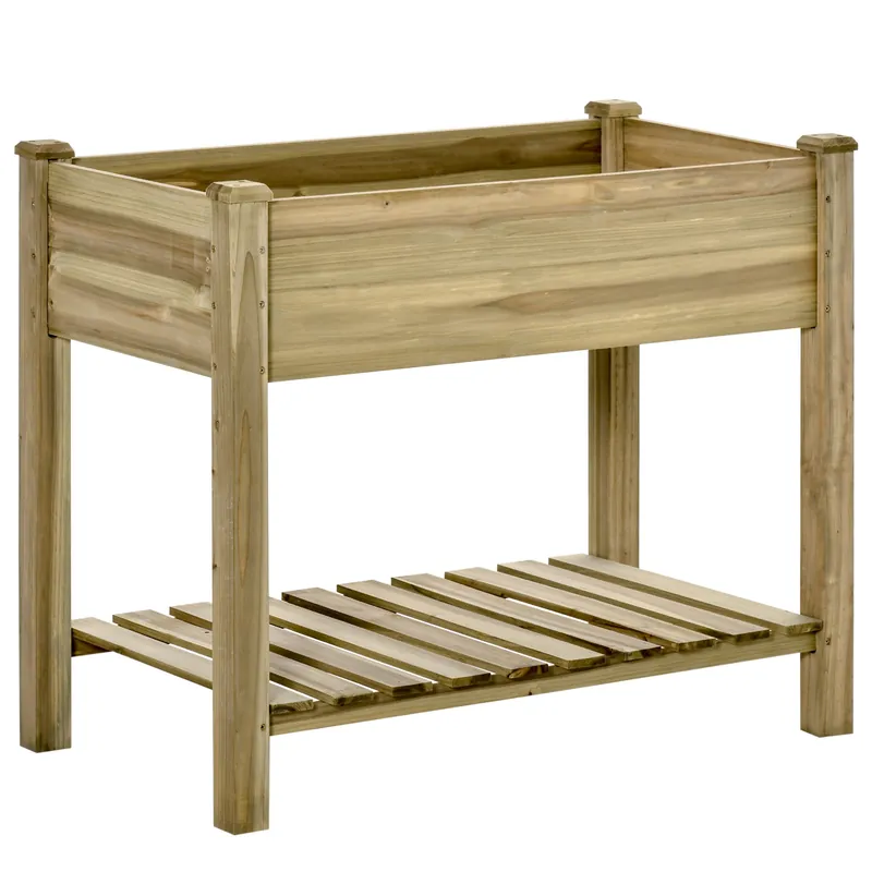 Easycomfort Fioriera Rialzata in Legno con Gambe e Ripiano Inferiore per Giardino e Balcone 91x51x76cm