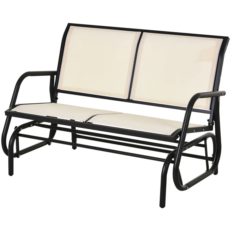 EASYCOMFORT Panchina a Dondolo da Giardino a 2 Posti in Metallo e Tessuto Traspirante, 120x70x85cm, Beige