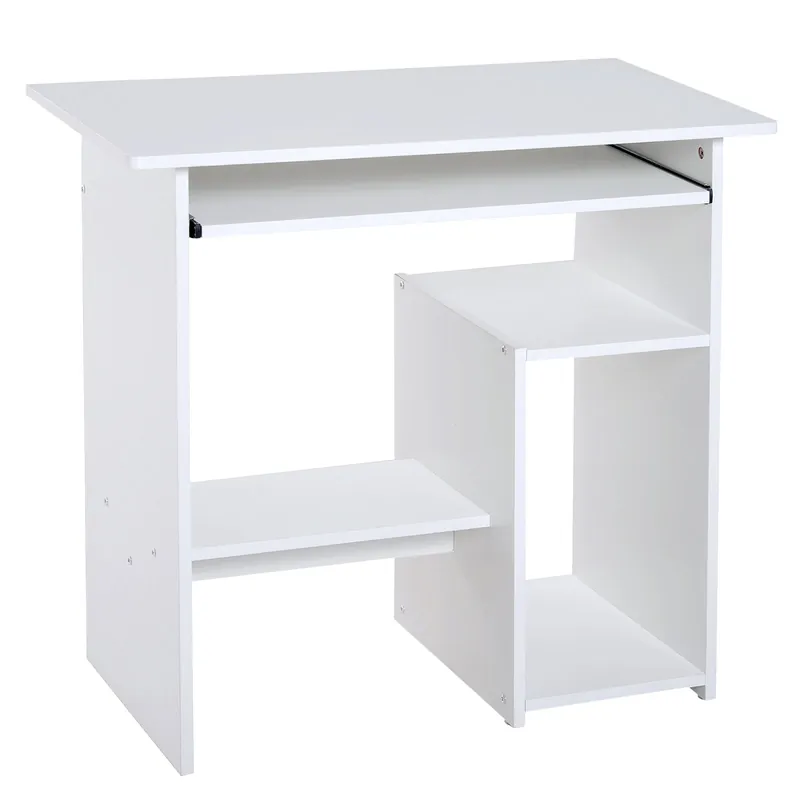 Easycomfort Scrivania per Computer Porta PC Moderna Salvaspazio, Scrivania da Uffcio con Ripiano per CPU e Mensola Tastiera Estraibile in Legno, 80x45x75cm, Bianco
