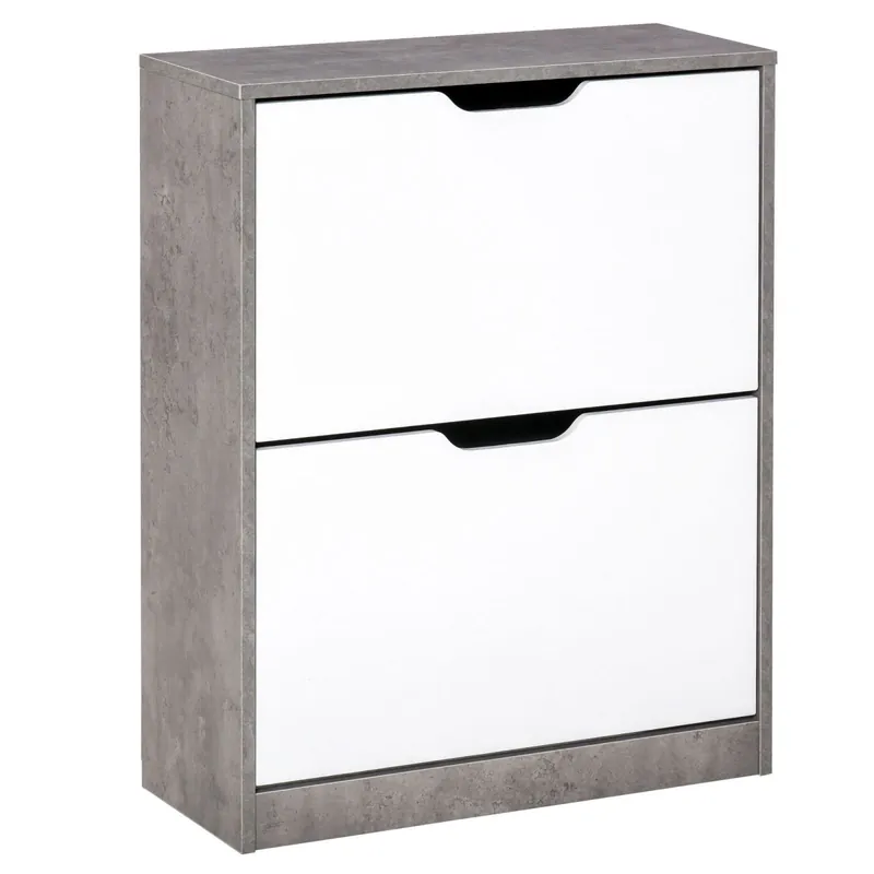 EASYCOMFORT Mobile Portascarpe, Scarpiera Salvaspazio Bassa a 2 Ante per 8 Paia di Scarpe, Arredamento Moderno, Grigio e Bianco, 62.5x26x81cm