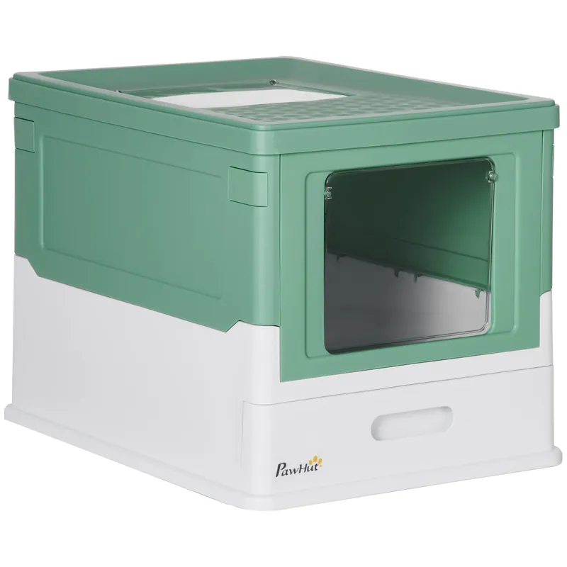 Easycomfort Lettiera per Gatti Chiusa con Paletta, Vassoio Estraibile e 2 Porte, 47.5x35.5x36.7cm, Verde