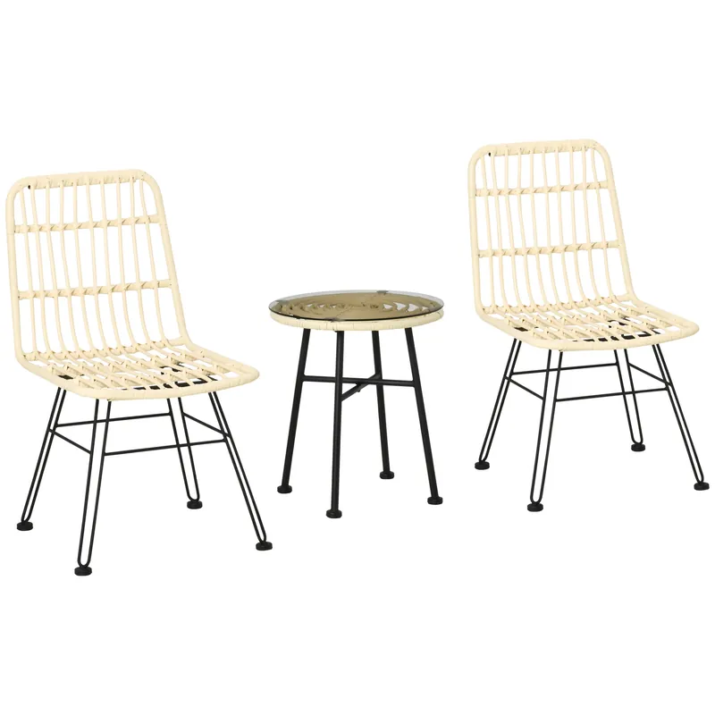 Easycomfort Set Mobili da Giardino 3 Pezzi con Tavolino e Sedie in Rattan PE, Poilestere e Acciaio per Esterni, Crema