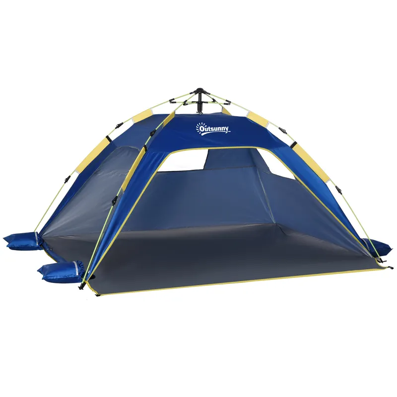 Easycomfort Tenda da Spiaggia Pop Up con 2 Finestre Traforate e Porta Richiudibile, 220x173x120cm Blue e Giallo