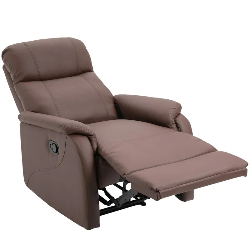 Easycomfort Poltrona Relax Manuale con Schienale Reclinabile 145° e Poggiapiedi in Pelle PU Marrone, 76x91x106cm