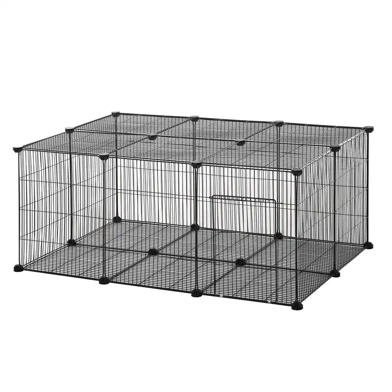 Easycomfort Gabbia per Conigli e Piccoli Animali, 22 Pannelli Modulabili in Metallo con Porta, Nero, 105 x 70 x 45cm