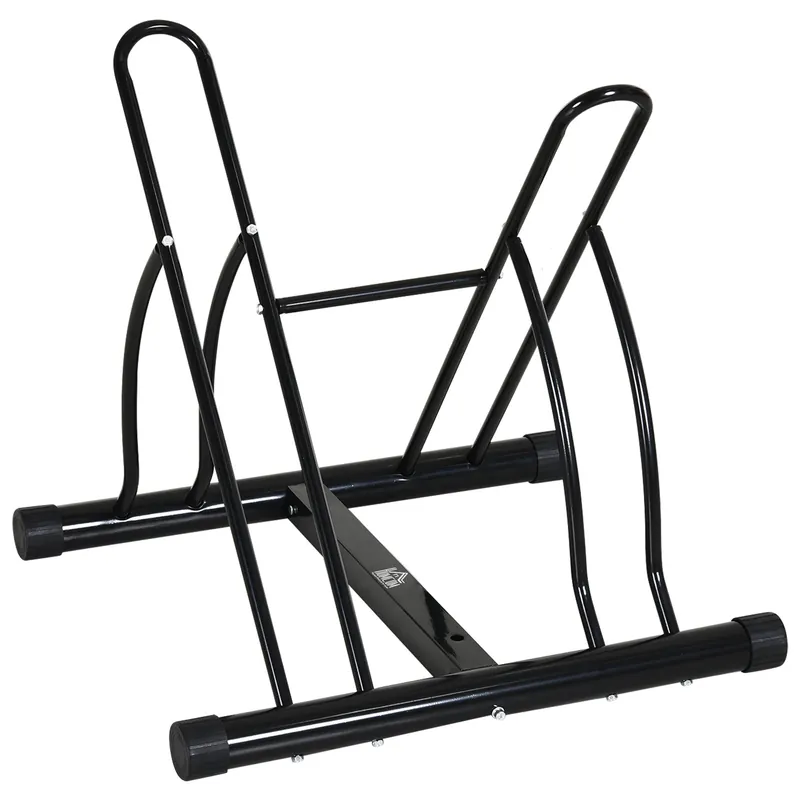Easycomfort Rastrelliera da Terra per 2 Biciclette con Pneumatici fino 6.5 cm, Telaio Orientabile in Acciaio Nero, 60x54x57cm
