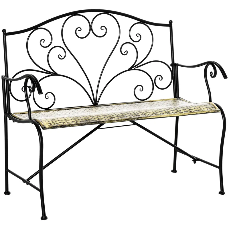 EASYCOMFORT Panchina da Giardino in Ferro, Panca da Esterno in Stile Vintage 2 Posti, 100x 50x88cm, Nero
