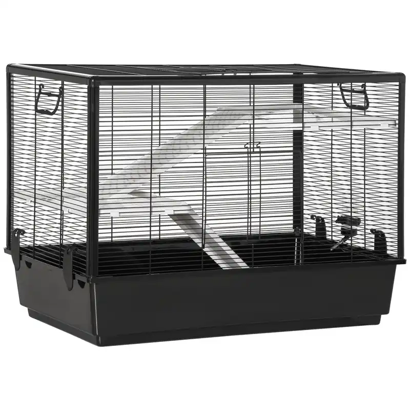 Easycomfort Gabbia per Porcellino d'India con Maniglia, Serbatoio d'Acqua, Rampa e Piatto, 80x48x58cm, Nera