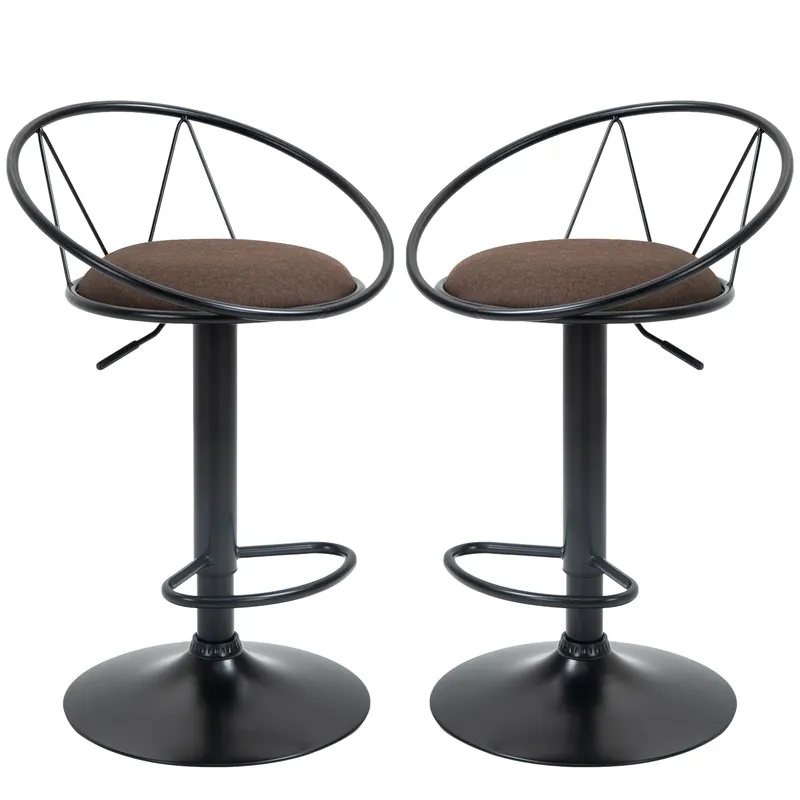 EasyComfort Set 2 Sgabelli da Bar Girevoli con Schienale e Poggiapiedi in Metallo, Altezza Regolabile e Seduta Imbottita per Soggiorno e Cucina , Marrone 51x46x78-100cm