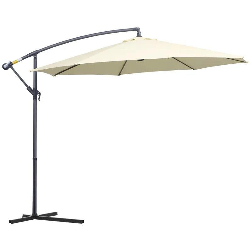 Easycomfort Ombrellone Decentrato da Giardino con Base a Croce Inclusa, in Metallo e Poliestere, 3x2.5 m, Beige
