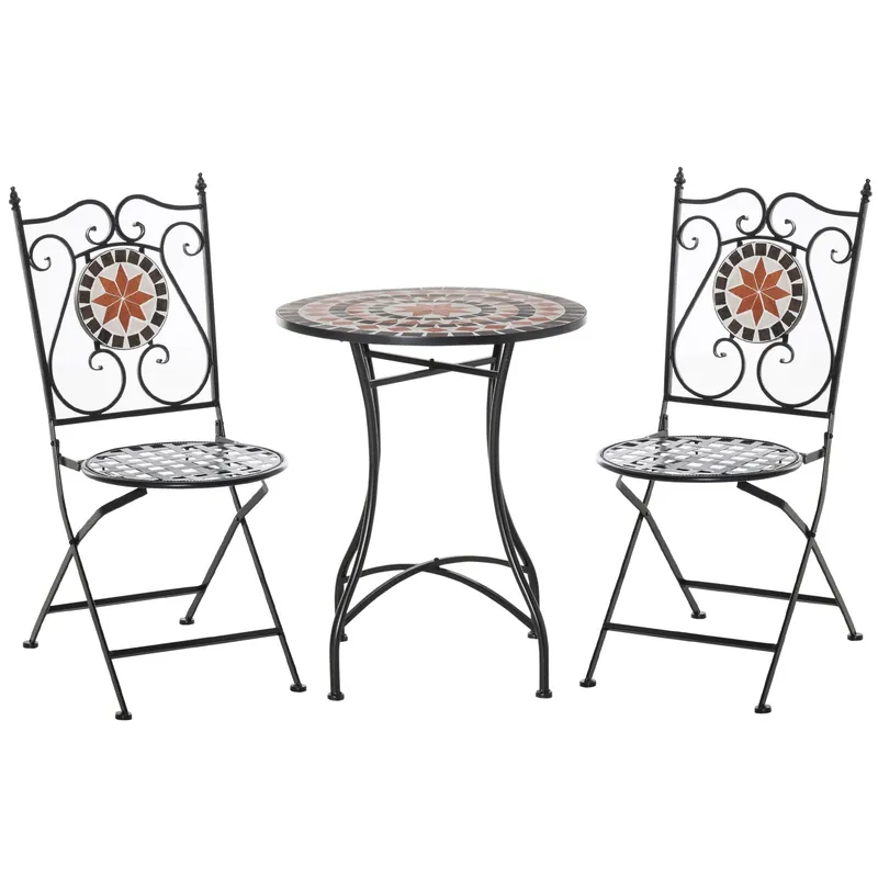 Easycomfort Mobili da Giardino Set da 3 Pezzi con 2 Sedie Pieghevoli e 1 Tavolino, in Metallo e Ceramica