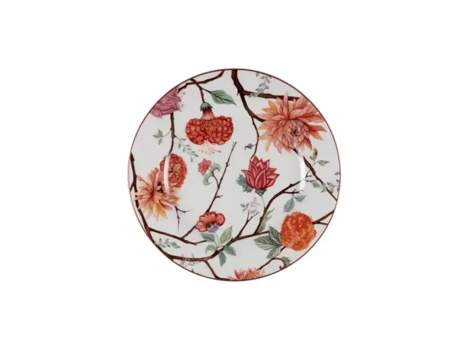 Kepos, piatto pane bianco con fiori - ø16 cm
