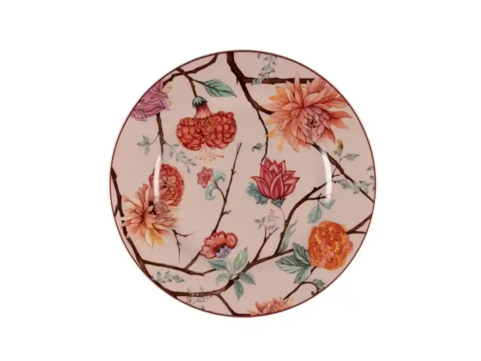 Kepos, piatto rotondo rosa con fiori - ø31,5 cm