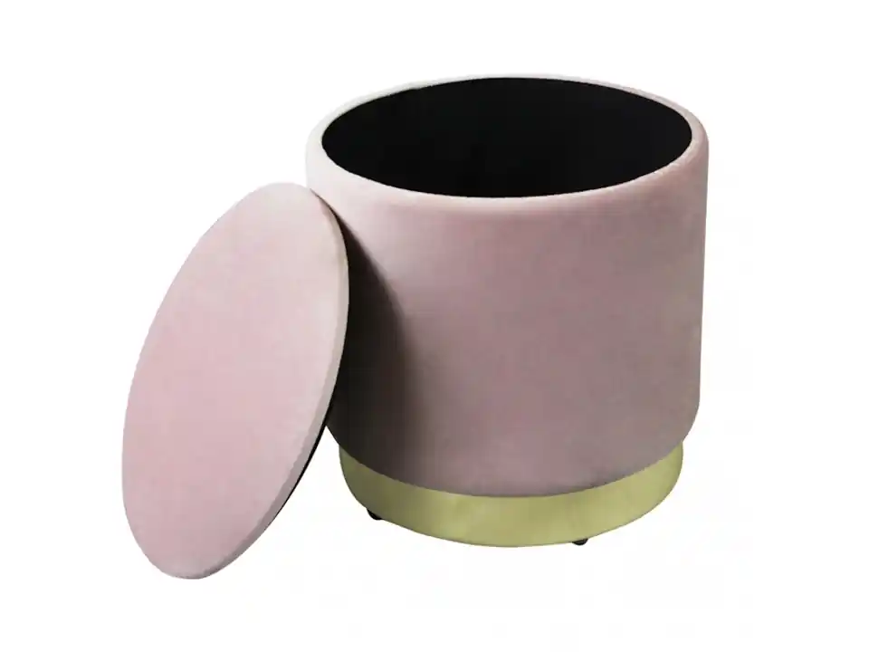 Pouf contenitore rotondo in velluto rosa