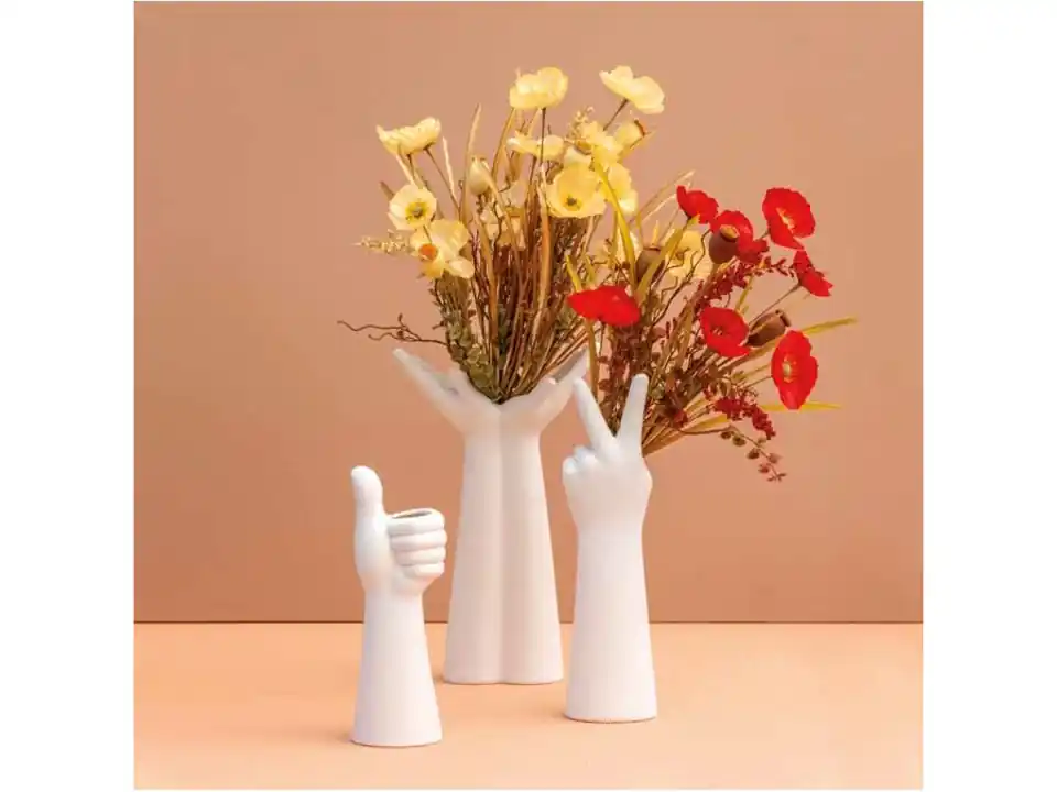 Love, vaso bianco mani ok in porcellana 8,3x8,2xh25,5 cm