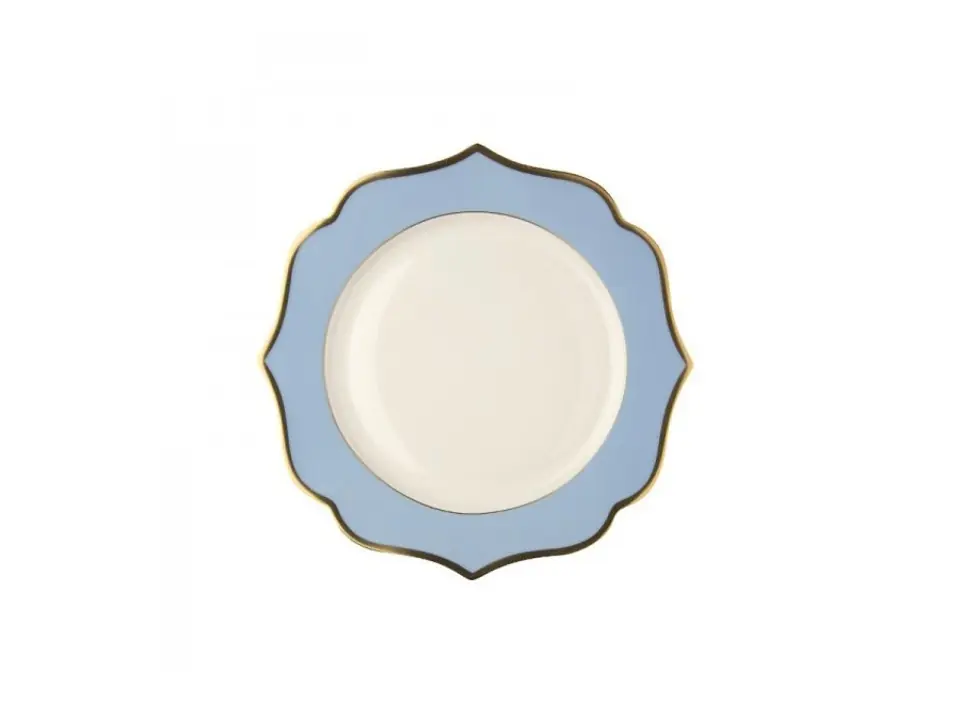 Ionica celeste con filo oro, piatto piano 26,5 cm