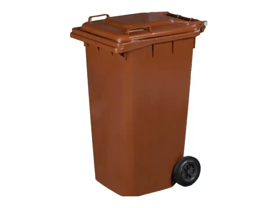 Bidone quadro n.u. con ruote 240 lt marrone - ics