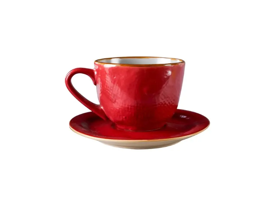 Mediterraneo, tazza macchiato con piattino rosso