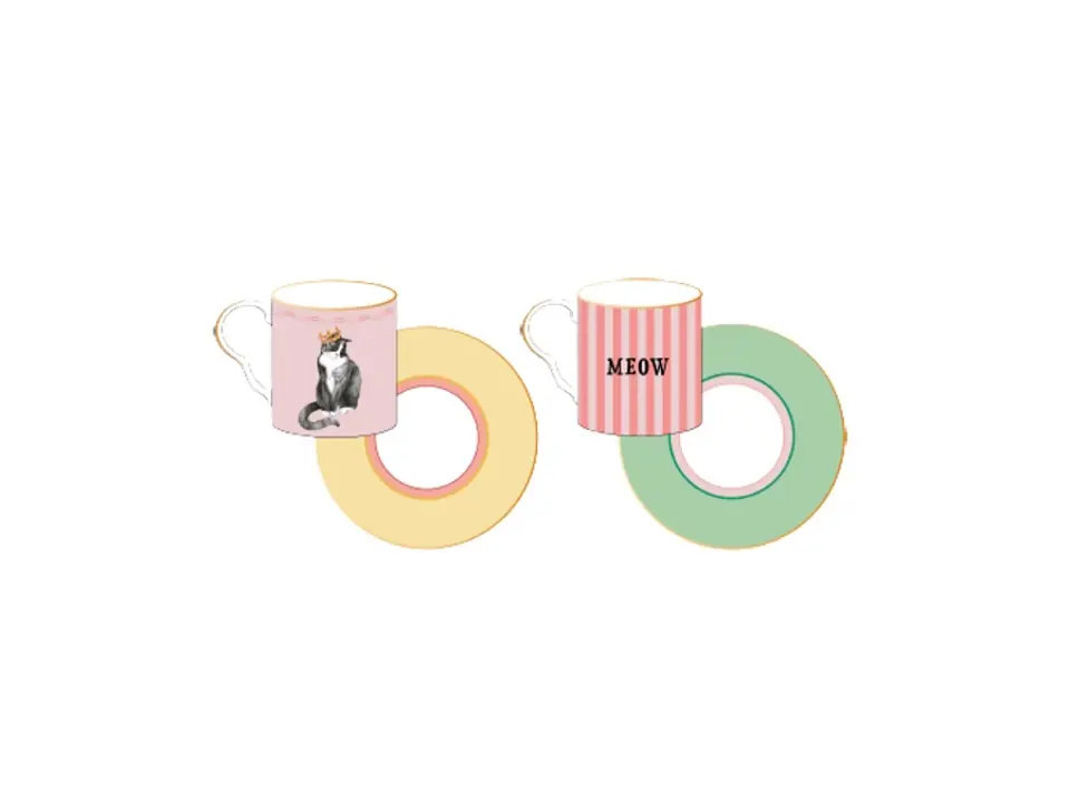 Set 2 tazzine espresso con piattino gatto