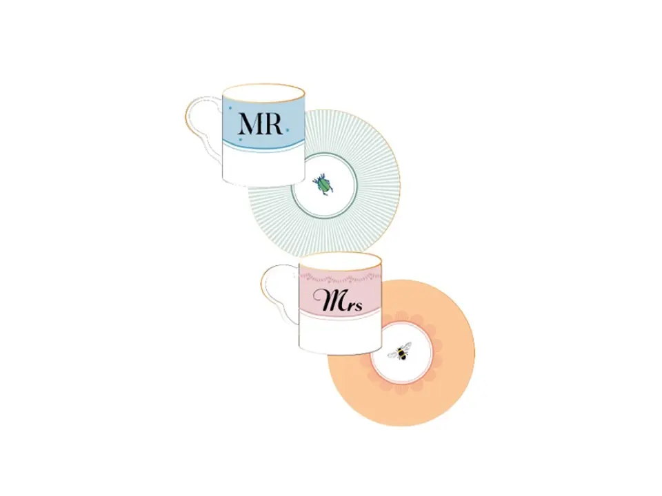 Set 2 tazzine espresso con piattino mr/mrs